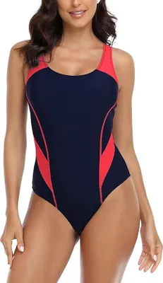 Produktbild von Einteiliger Badeanzug für Damen: Athletischer Schwimmanzug mit Racerback, Trainingsbademode mit Bauchkontrolle, A