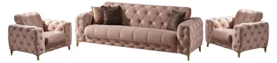 Produktbild von Acelya Sofa Set Beige mit aufklappbarer Schlaffunktion, Stellvariante:3+1+1