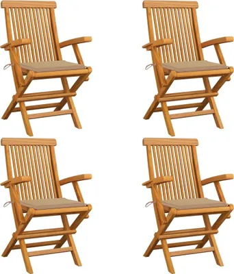 Produktbild von Gartenstühle mit Beige Kissen 4 Stk. Massivholz Teak