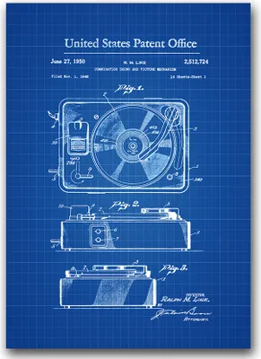Produktbild von Poster - Canvas - Leinwand - 59,4 cm x 84,1 cm - Fotoposter - Leinwandkunst - Plattenspieler als US-Patent