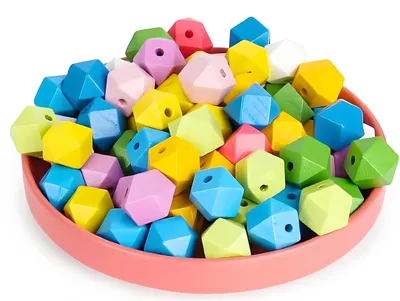 Produktbild von Holzperlen - 80 Stück in 10 Farben - Zum Auffädeln für Schmuck und Bastelarbeiten - 16 mm Durchmesser