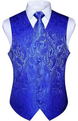 Productafbeelding van Herenset: Vest, das, en zakdoek, jacquard, bloemenprint, koningsblauw, maat 4XL