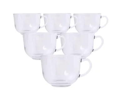 Produktbild von Glas Teetassen Set 6-teilig 360ml | Elegante Kaffeetassen aus Klarglas mit Henkel | Glastassen Set für Cappuccino, Latte, Tee & Heißgetränke | Moderne
