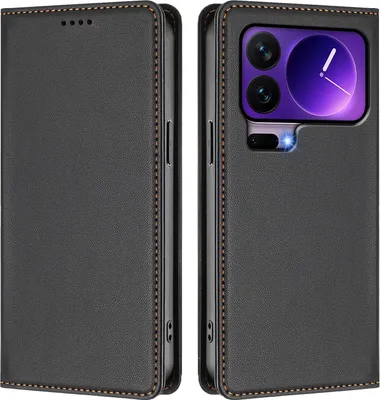 Produktbild von Handyhülle für Xiaomi 17 Pro, Kunstleder Klapphülle Stoßfeste Magnetische Hülle mit Ständer Schwarz