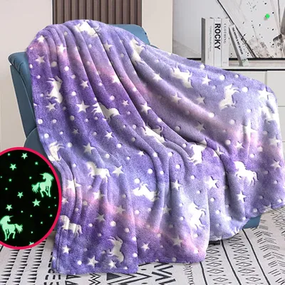 Obrázok produktu pre Detská deka 150 x 200 cm, svietiaca v tme, flís, fialová, do detskej izby