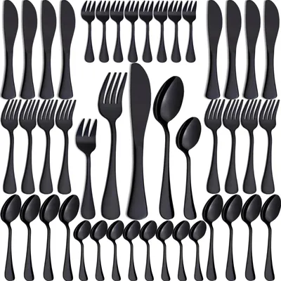 Image de Ensemble de couverts - 40 pièces - Noir mat - Inox - Pour 8 personnes