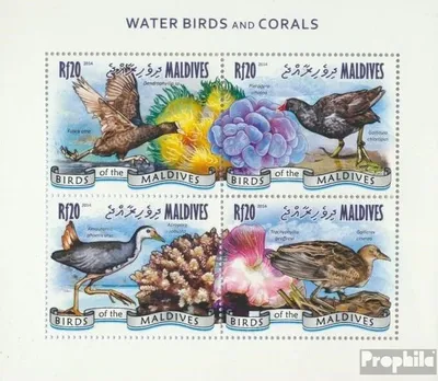 Produktbild von Briefmarken Malediven 2014 Mi 5455-5458 Kleinbogen (kompl. Ausg.) postfrisch Wasservögel und Korallen