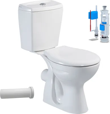 Produktbild von Stand-WC mit Taharetfunktion und waagerechtem Wandabgang inkl. Keramik-Spülkasten & Softclose WC-Sitz – Komplettset