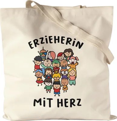 Produktbild von Erzieherin mit Herz Jutebeutel Stoffbeutel Canvas  Geschenk Erzieherin Tagesmutter Kindergarten