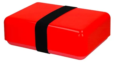 Zdjęcie produktu dla Pudełko na lunch "Match" - wolne od BPA pudełko na lunch dla dzieci z elastycznym paskiem, idealne jako lunch box lub pudełko na przekąski do szkoły, pracy i wypoczynku - standard czerwony/czarny