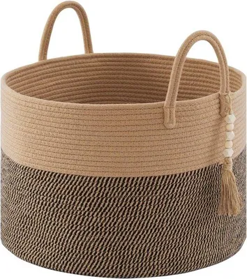 Image de Grand panier à linge en jute et noir (50 x 33 cm)
