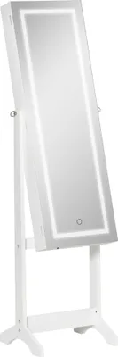 Image de HOMCOM Armoire à bijoux LED avec miroir sur pied range bijoux avec éclairage à écran tactile blanc