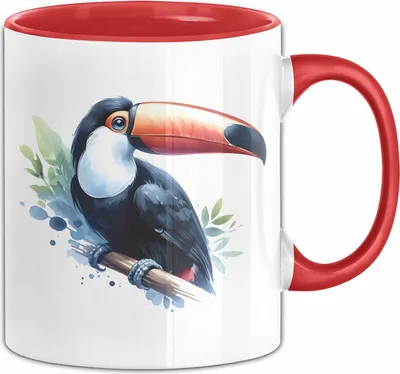 Produktbild von Tukan Aquarell Regenwald Exotischer Vogel Tasse Geschenk (Rot)
