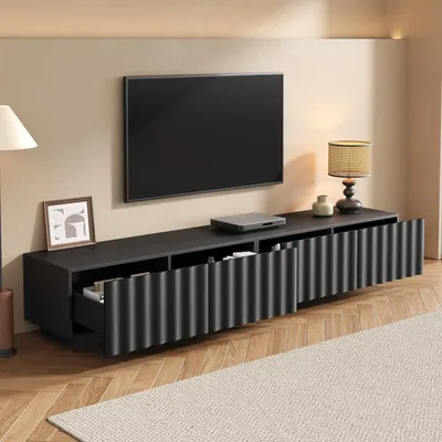 Immagine prodotto di okwish Mobile TV bassa con cassetti, tavolino TV con design ondulato, sistema di apertura a pressione, mobile TV per soggiorno, nero
