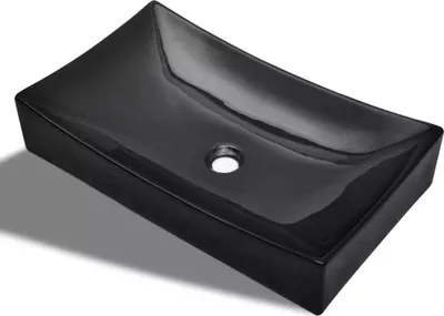 Image de vidaXL lavabo en céramique rectangulaire noir