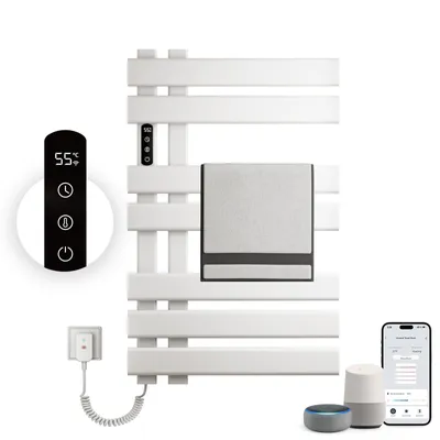 Obrázek produktu pro OihPaw Inteligentní elektrický koupelnový radiátor, 235W, 30-70°C, časovač 0-9h, IPX4, 450x720mm, WIFI, bílý, levý
