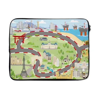 Produktbild von MuchoWow® Laptop Hülle 17 Zoll Laptoptasche Rennstrecke - Kinder - Auto - Zipper - Schutzabdeckung