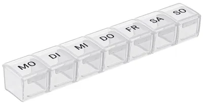 Produktbild von WELLGRO Tablettenbox für 7 Tage - Pillendose 1 Fach pro Tag - Klappdeckel mit Druckverschluss - Material BPA-freier Kunststoff