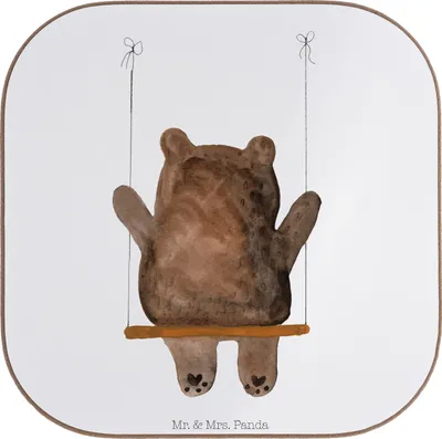 Produktbild von Mr. & Mrs. Panda Untersetzer für Gläser Bär Schaukel - Weiß - Geschenk, Coaster, Teddy, gläseruntersetzer, Glas, Tischuntersetzer