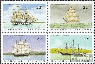 Produktbild von Briefmarken Marshall-Inseln 1987 Mi 109-112 Viererblock (kompl.Ausg.) postfrisch Walfangschiffe
