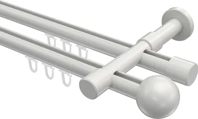 Produktbild von Interdeco Innenlaufstange / Gardinenstange mit Innenlauf Weiß, Typ Prestige Luino (Kugel), 20 mm Ø 2-läufig, 360 cm