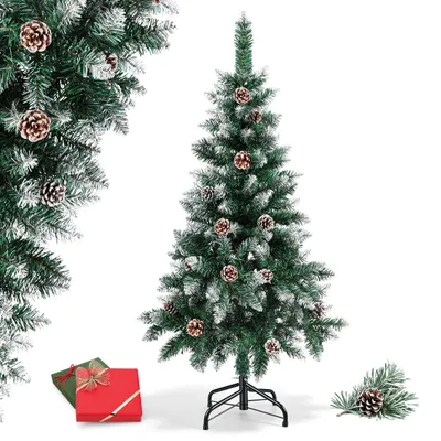 Zdjęcie produktu dla Choinka świąteczna Ikodm, 120 cm, z efektem śniegu i 15 szyszkami, sztuczna choinka z 180 gałęziami, metalowa podstawa