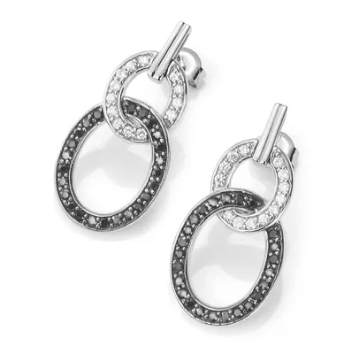 Produktbild von Celesta Silber Ohrringe 925/- Sterling Silber 3,3cm weiß Zirkonia schwarz 360220486