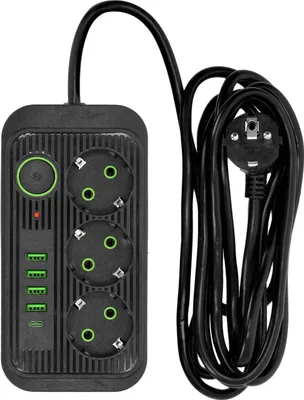Image de Rallonge multiprise KOBI LINEA PRO Noir 3 compartiments multiprise avec 4xUSB A et 1 USB-C, 2500W multiprise 10A Rallonge 3 m