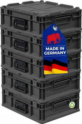 Produktbild von SuperSparSet 5x Eurobox NextGen Portable Germany | HxBxT 13,5x30x40cm | 11 Liter | Schwarz | Eurobehälter, Transportbox, Transportbehälter, Stapelbehälter