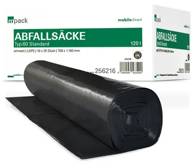 Produktbild von mpack Abfallsäcke 120 Liter T60 (36my) schwarz