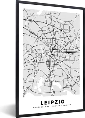 Produktbild von MuchoWow® Gerahmtes Poster Leipzig - Stadtplan - Deutschland - Karte 20x30 cm - Poster mit Schwarzem Bilderrahmen Wandposter Rahmen Foto Bilder - Drucken - Bilder Poster im Rahmen