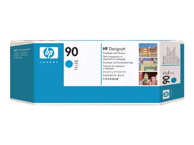 Produktbild von HP 90 Cyan DesignJet Druckkopf und Druckkopfreiniger, HP DesignJet 4000/4500-Druckerserie, Thermal Inkjet, Cyan, C5055A, Singapur, 35,6 mm
