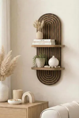 Produktbild von Skye Decor, Wandregal aus 100% MDF, Wenge, 26 x 35 x 13 cm | 18 mm dick | Moderner, geometrischer Stil | Perfekt für jeden Raum, elegant und funktional.