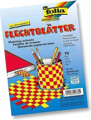 Produktbild von Folia Flechtblätter aus Buntpapier, 12x17cm, Schnittbreite 10mm, mehrfarbig (10 Paar)