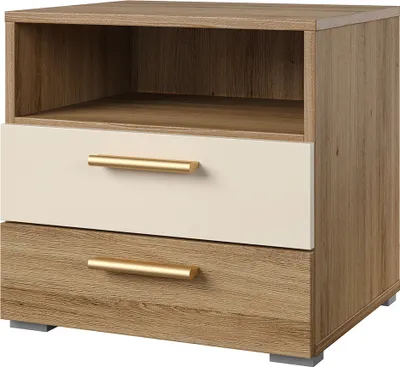 Produktbild von Nachtkommode mit 2 Schubladen in Eiche mit beige VARESE-83