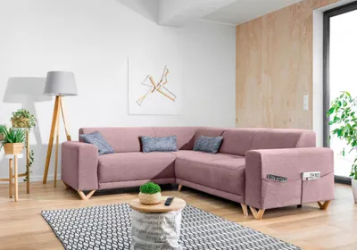 Produktbild von MIUFORM Classy Sophie MAX - Ecksofa mit Bettfunktion und Bettkasten L-FORM LINKS - 250x212cm - Puderrosa - Sofa Schlafsofa Couch