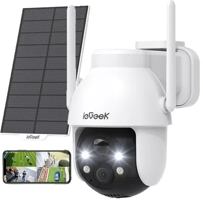 Produktbild von ieGeek 2K 3MP HD Überwachungskamera Aussen Solar, 360° PTZ Überwachungskamera, WLAN Kamera mit PIR Bewegungsmelder,Farb-Nachtsicht, 2-Wege-Audio, IP65