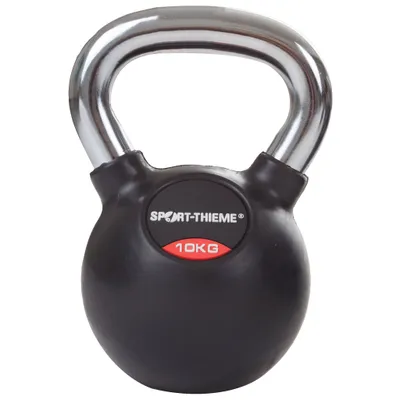 Zdjęcie produktu dla Kettlebell Sport-Thieme „z gumowaną powłoką i gładkim chromowanym uchwytem”, 10 kg
