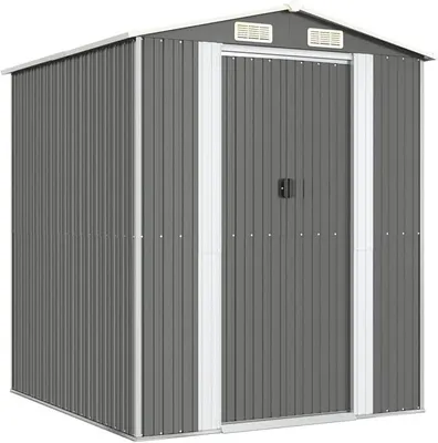Produktbild von Gartenhaus Metall Geräteschuppen gerätehaus Metall Geräteschrank Fahrradgarage Gartenhäuser Gartenschrank Gartenschuppen Verzinkter Stahl Hellgrau 192x191x223 cm