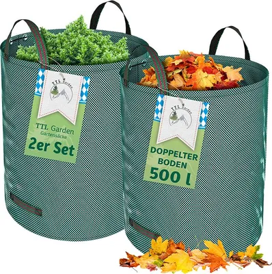 Produktbild von TTL GARDEN Gartenabfallsack SUPER SOLID 2er Set 500L Grün Gartensack Laubsack PP-Gewebe