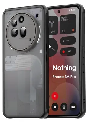 A close-up shot of a smartphone with a transparent back case, showing its internal components, and its screen displaying a user interface with various app icons and text.