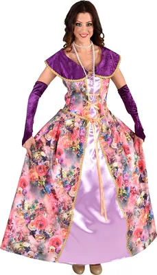 Produktbild von M219145-XL bunt-lila Rosen Damen Rokoko Kleid Kostüm Marquisin Prinzessin Gr.XL=48