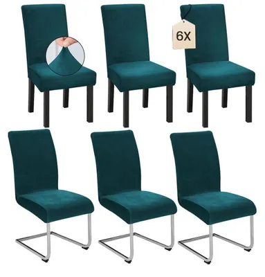 Produktbild von 6er Set Stuhlhussen für Schwingstuhl, Stretch Samt, Französischgrün