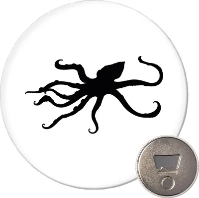 Produktbild von Huuraa Magnet Oktopus Silhouette 59mm Kühlschrankmagnet rund Flaschenöffner Geschenkidee