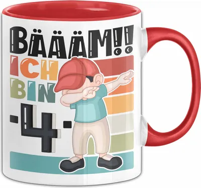 Produktbild von 4. Geburtstag Geschenk Tasse Becher Jungen Geburtstagsgeschenk Sohn Bäääm Ich Bin  4 (Rot)