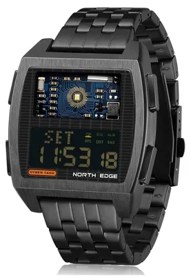 Obrázek produktu pro Pánské hodinky North Edge, model: Cyber Tank, digitální sportovní hodinky, retro design, vodotěsnost 50 m, kovové pouzdro, ideální pro aktivní muže.