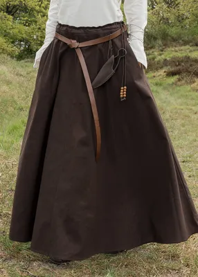 Immagine prodotto di Gonna medievale, ampia e svasata, in cotone marrone scuro Gonna medievale Gonna vichinga LARP costume da donna taglia: L