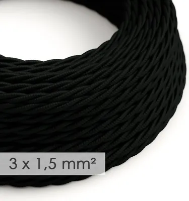 Immagine prodotto di Creative-Cables Cavo elettrico in tessuto a sezione 3x1,50, Nero TM04, 50 m, Trecciato, Effetto seta