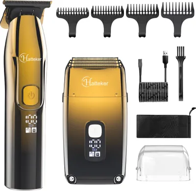 Hatteker Folienrasierer Glatzenrasierer Elektrischer Rasierer für Männer mit Präzisionstrimmer Barbier Rasierer Trimmer Dreifachklingen Wasserdicht Gold