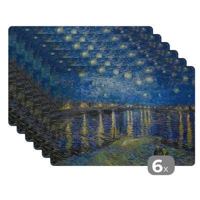 Produktbild von KitchenYeah® Platzsets 6er Set Tischset abwaschbar Platzdecken 45x30 cm Van Gogh - Brücke - Alte Meister - Tischmatte Platzmatte Untersetzer rutschfest und Hitzebeständig - Placemat - Tischuntersetze